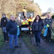 Cllrs Les Timbey and Jeanette Stephenson flanked by the Stanley Town Council clean-up team